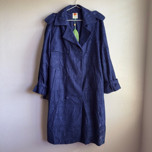 FARM RIO Eyelet Cotton Double-Breasted Trench Coat - Picture 4 of 16